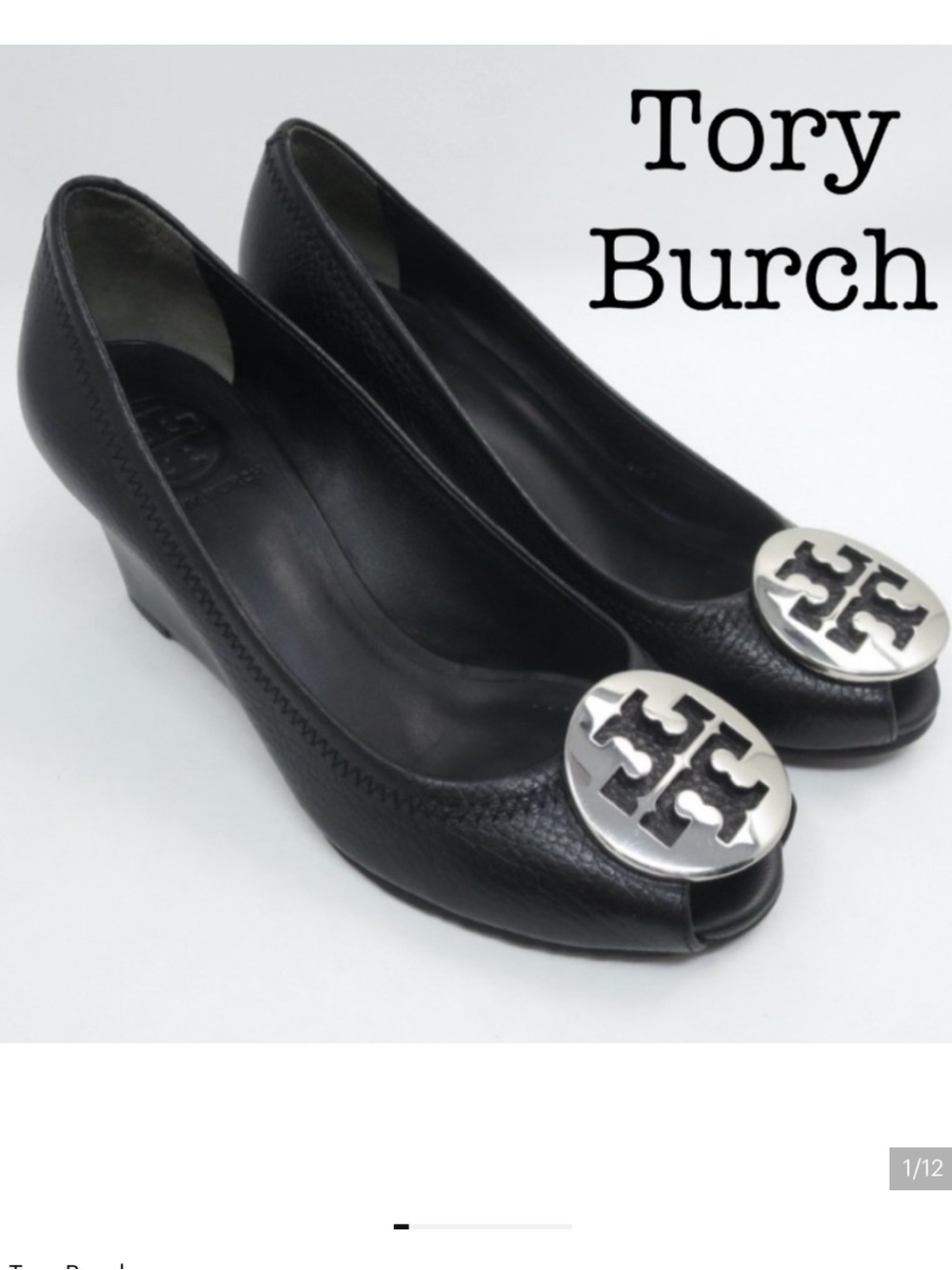 Tory Burch Black Leather Logo Pump Heels w open toe style! Authentic- EUC!